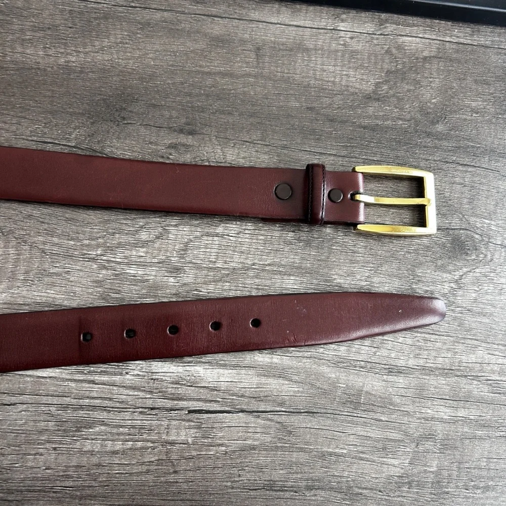 Aniline Kipskin Full Grain Leather‎ Men Belt 44 Reddish Brown Brass Buckle USA